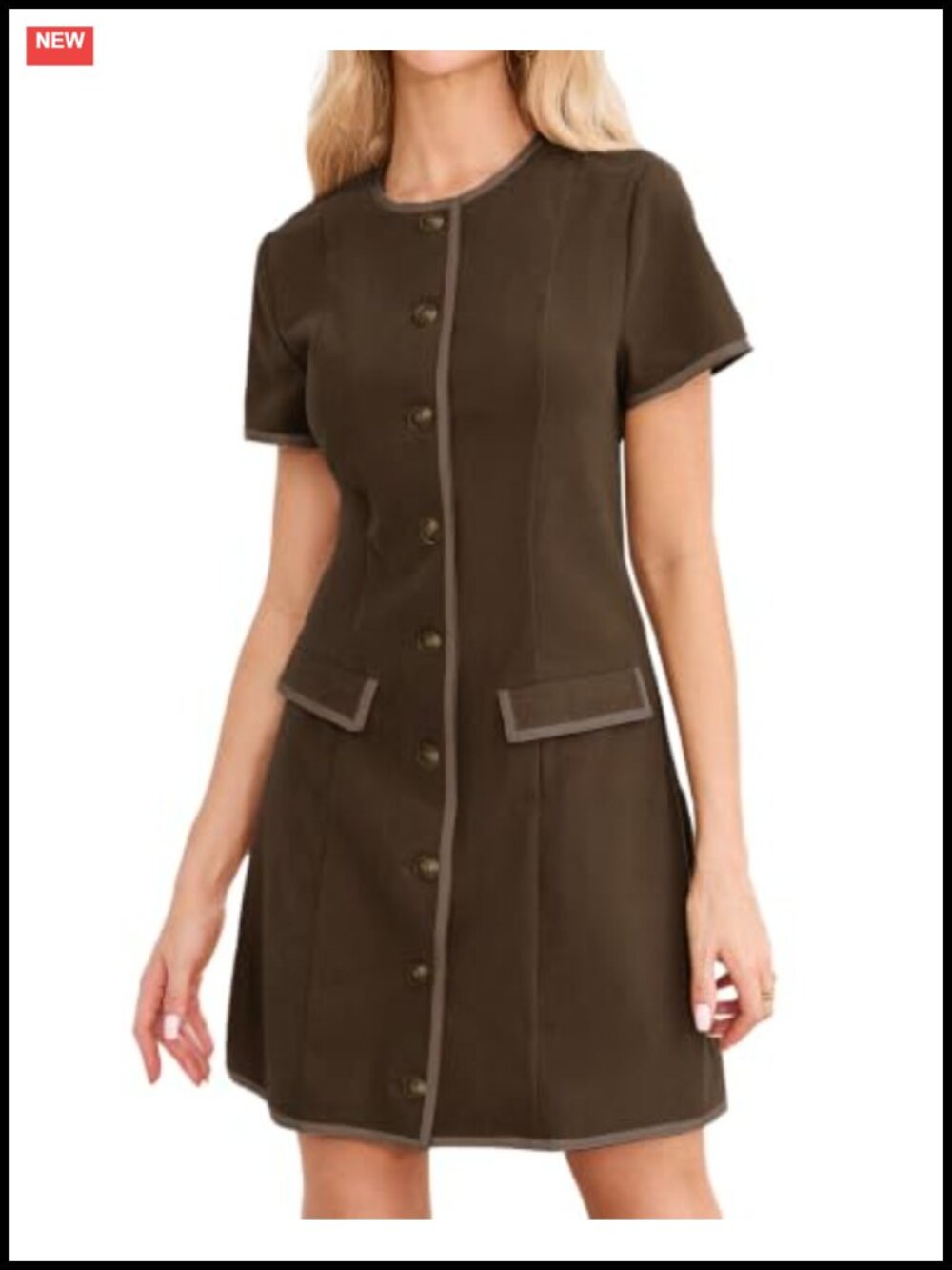 Women's Corduroy Mini Dress Button Down Contrast Trim Dresses Office Wear